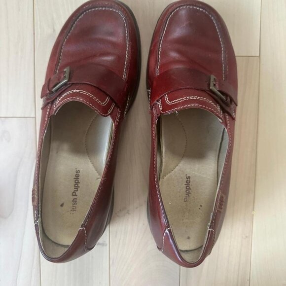 Hush Puppies red leather wedge loafers buckle detail comfort sole vintage look - Picture 2 of 8